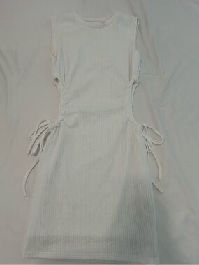 Sleeveless Side-Tie Ribbed Mini Dress - White